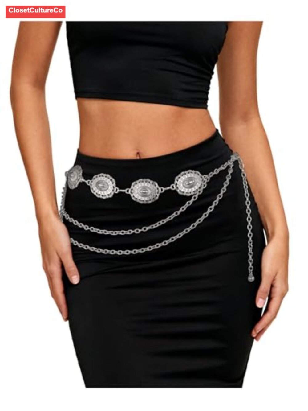 Metal Chain Belt Women Western Cowgirl Concho Waist Chain for Dresses Jeans